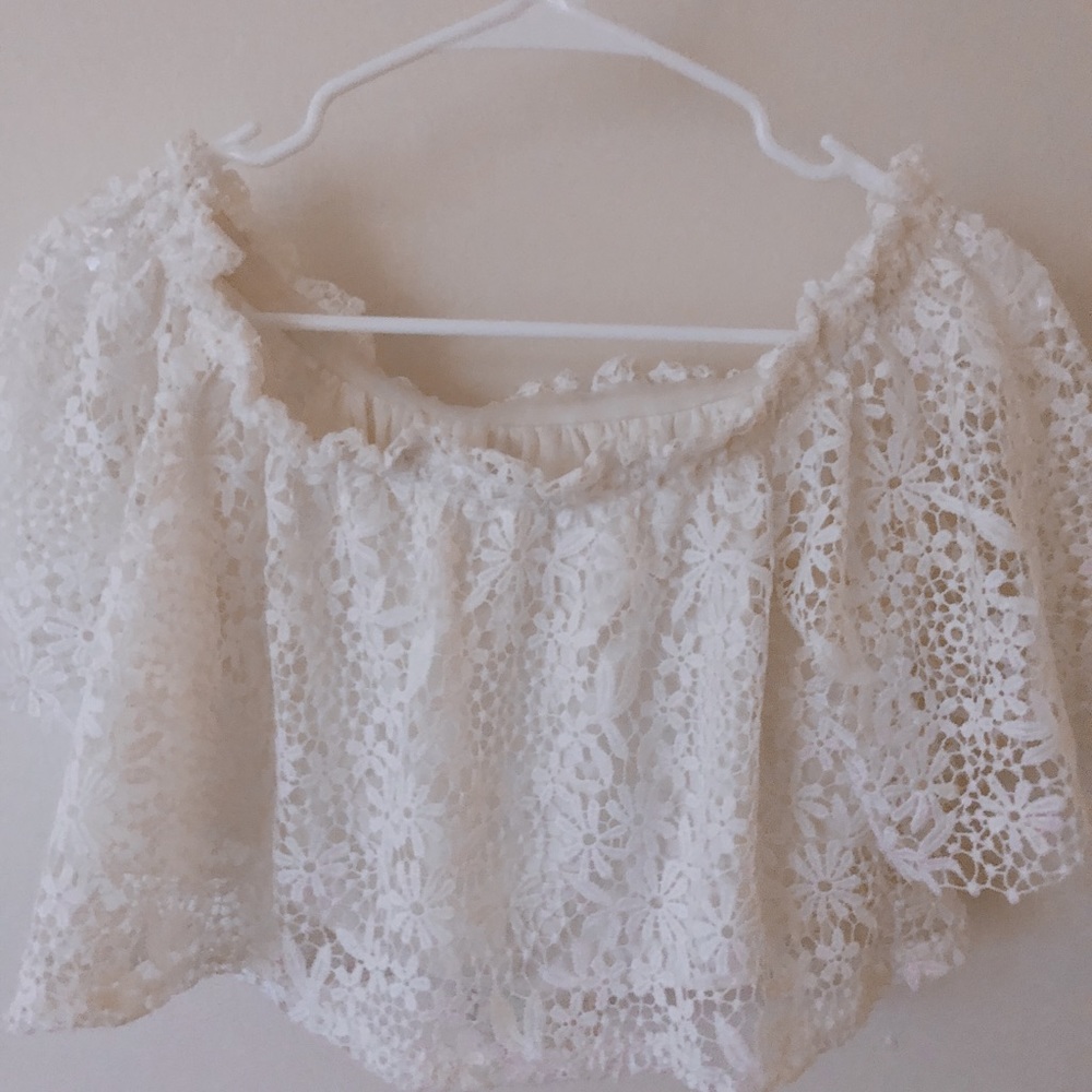 White lace off shoulder top